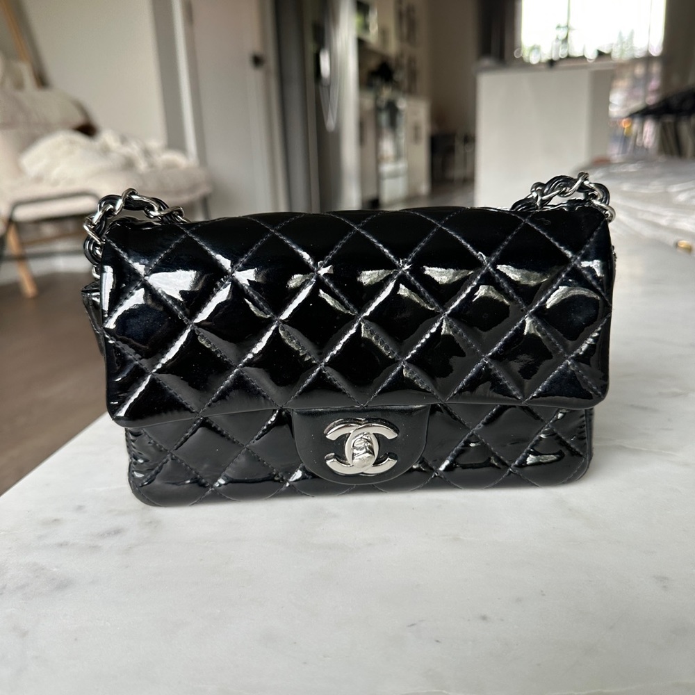 Black Patent Chanel Mini flap Crossbody bag